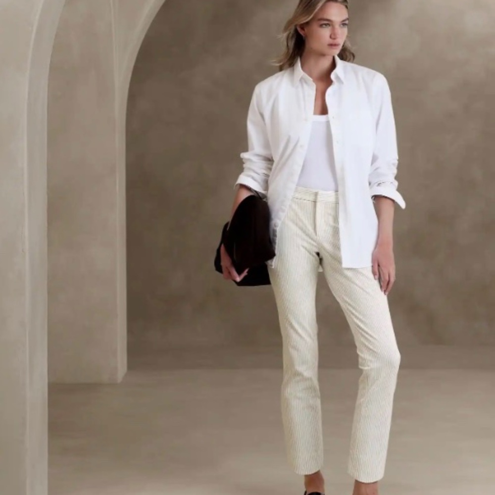 EUC - Sloan Slim Ankle Pants White w/ black pinstripes